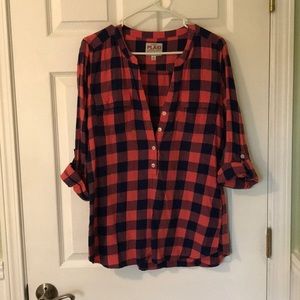 Old Navy Ladie’s Coral & Navy Plaid Button Down